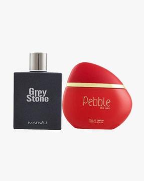 grey stone eau de parfum aromatic woody perfume 100 ml for men & pebble shine eau de parfum perfume 100 ml for women + 2 parfum testers