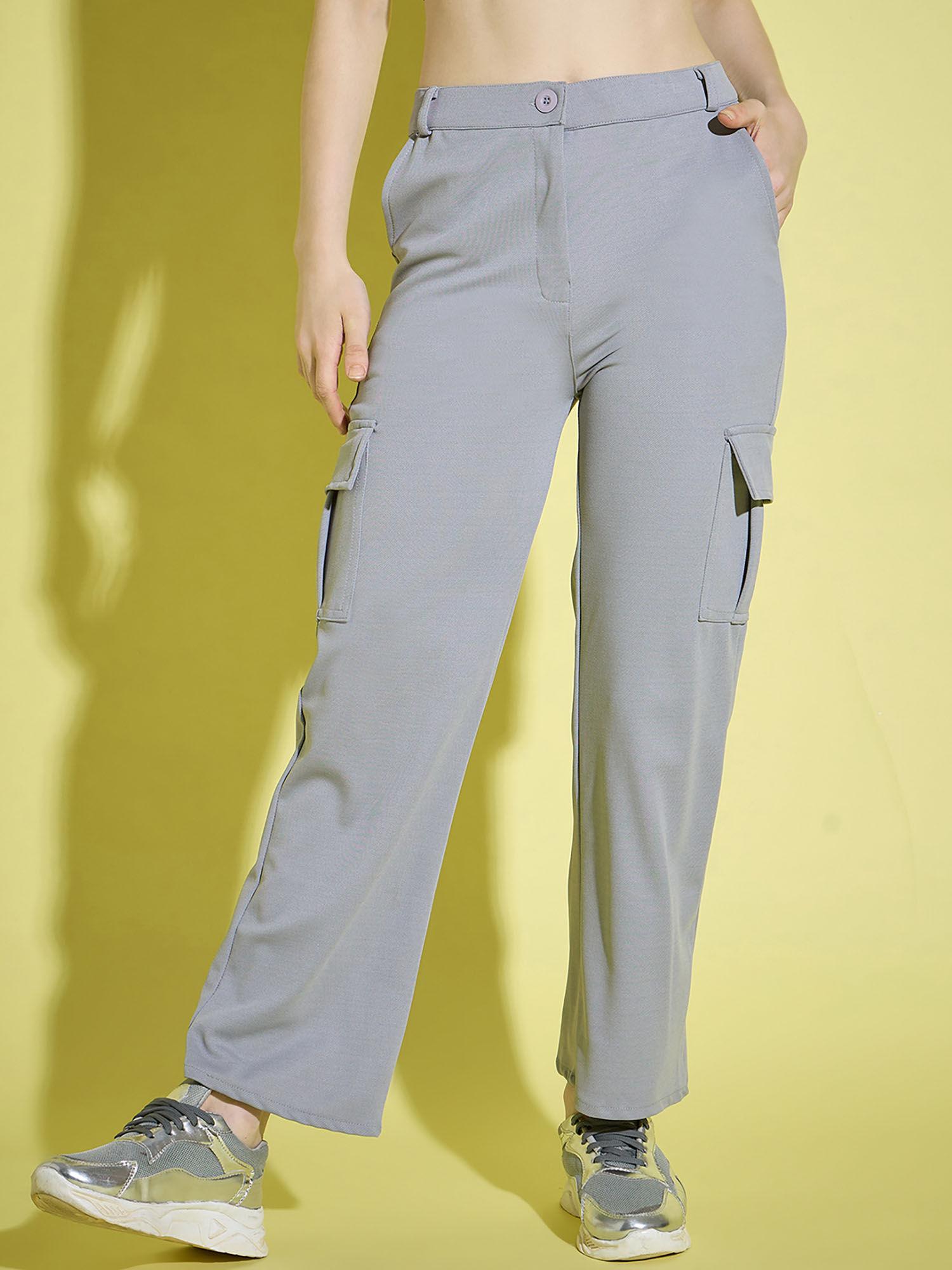 grey straight fit full length solid cargo pant