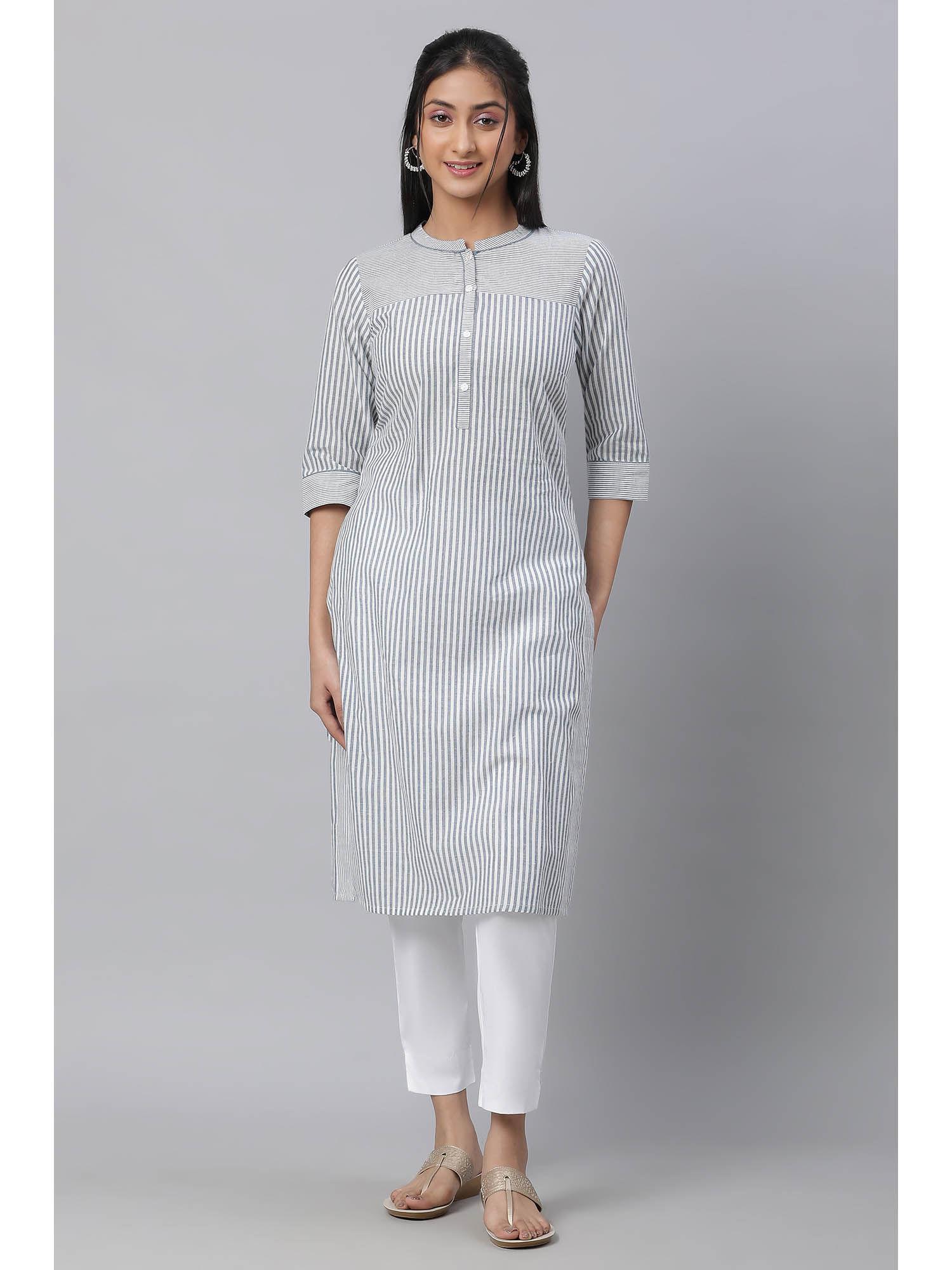 grey stripe printed casual kurta