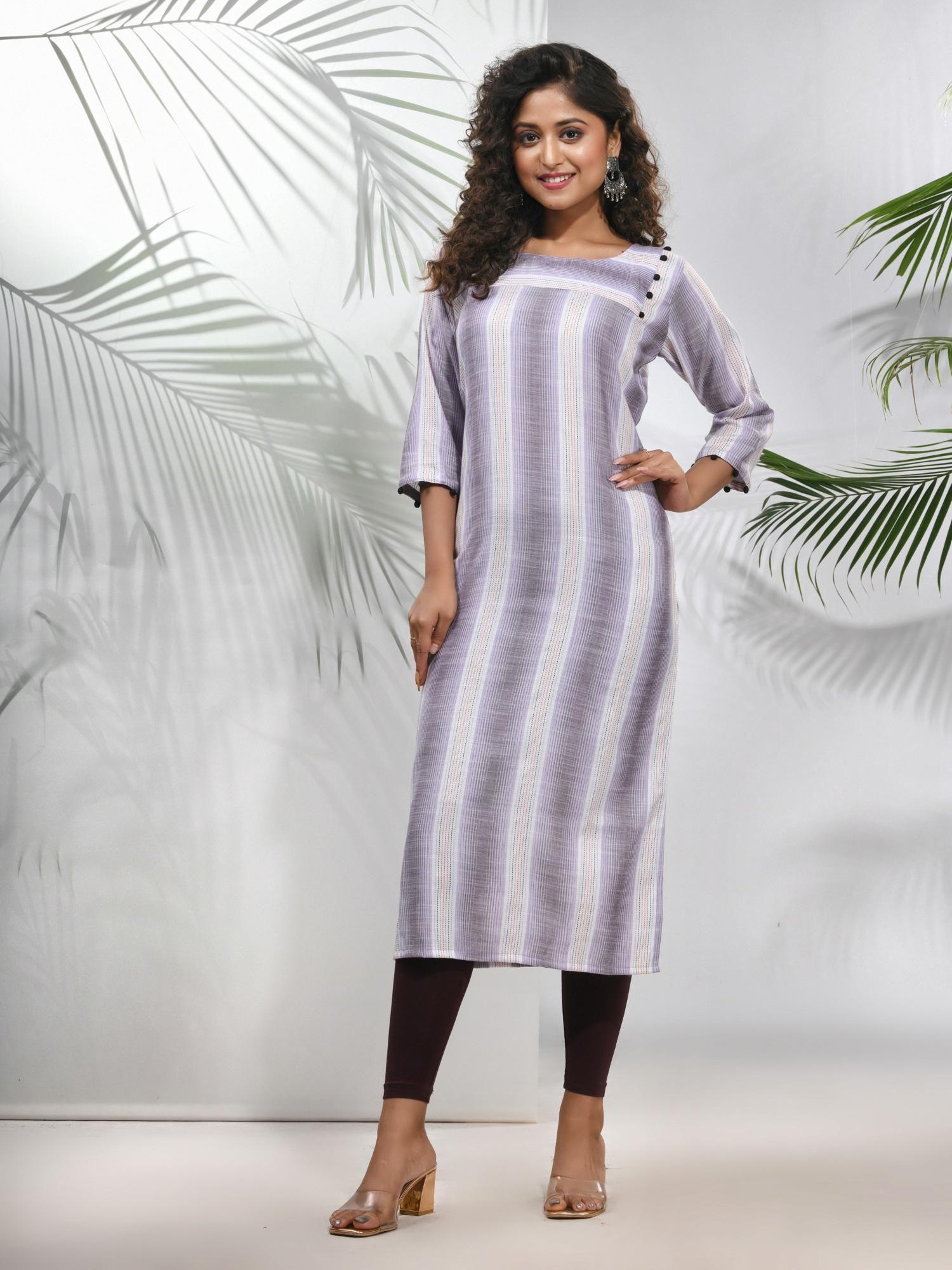 grey stripe printed cotton kurta