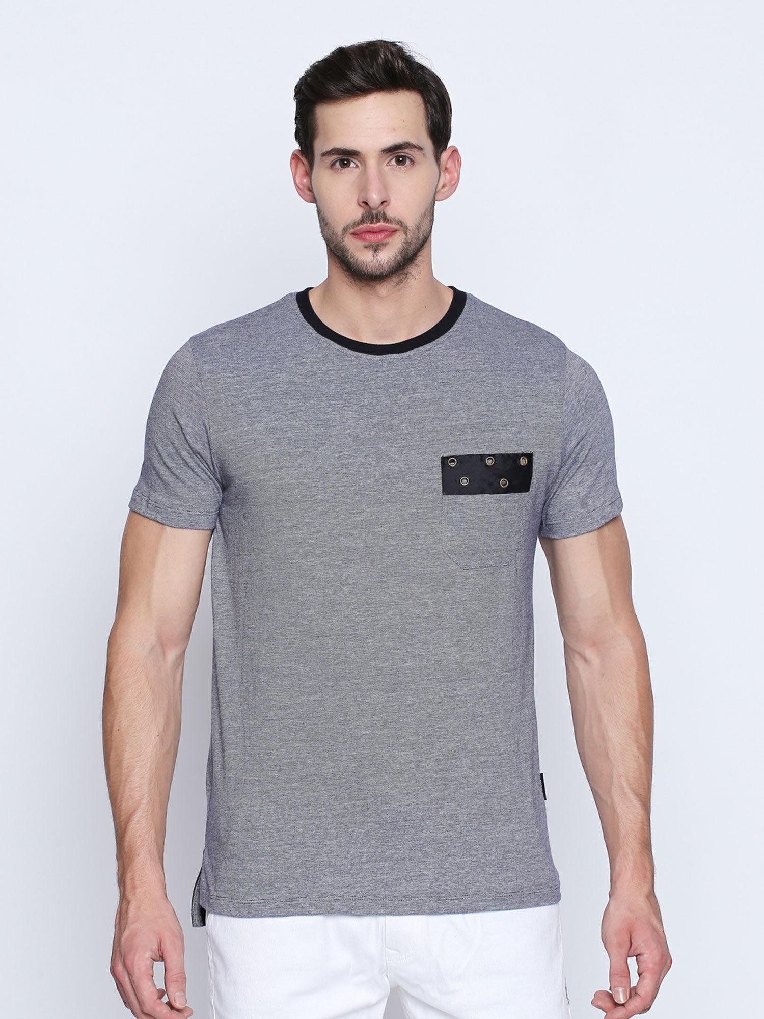 grey striped cotton half sleeve t-shirt for men