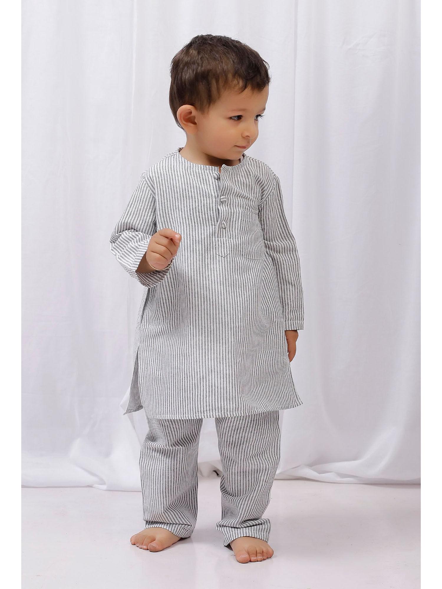 grey striped cotton kurta and pyjama (set of 2)