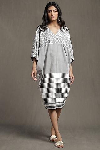 grey striped kaftan dress