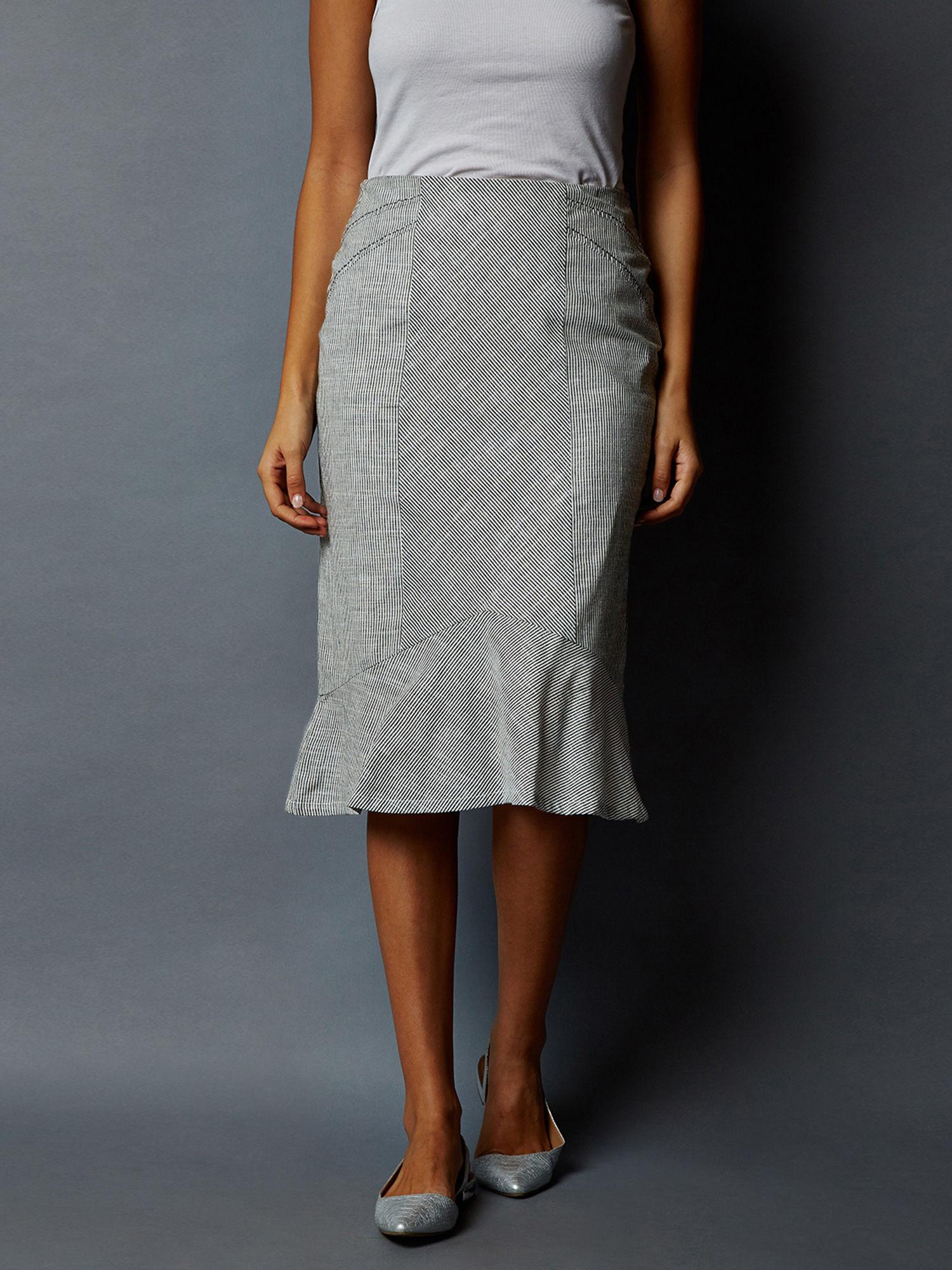 grey striped paneled peplum skirt