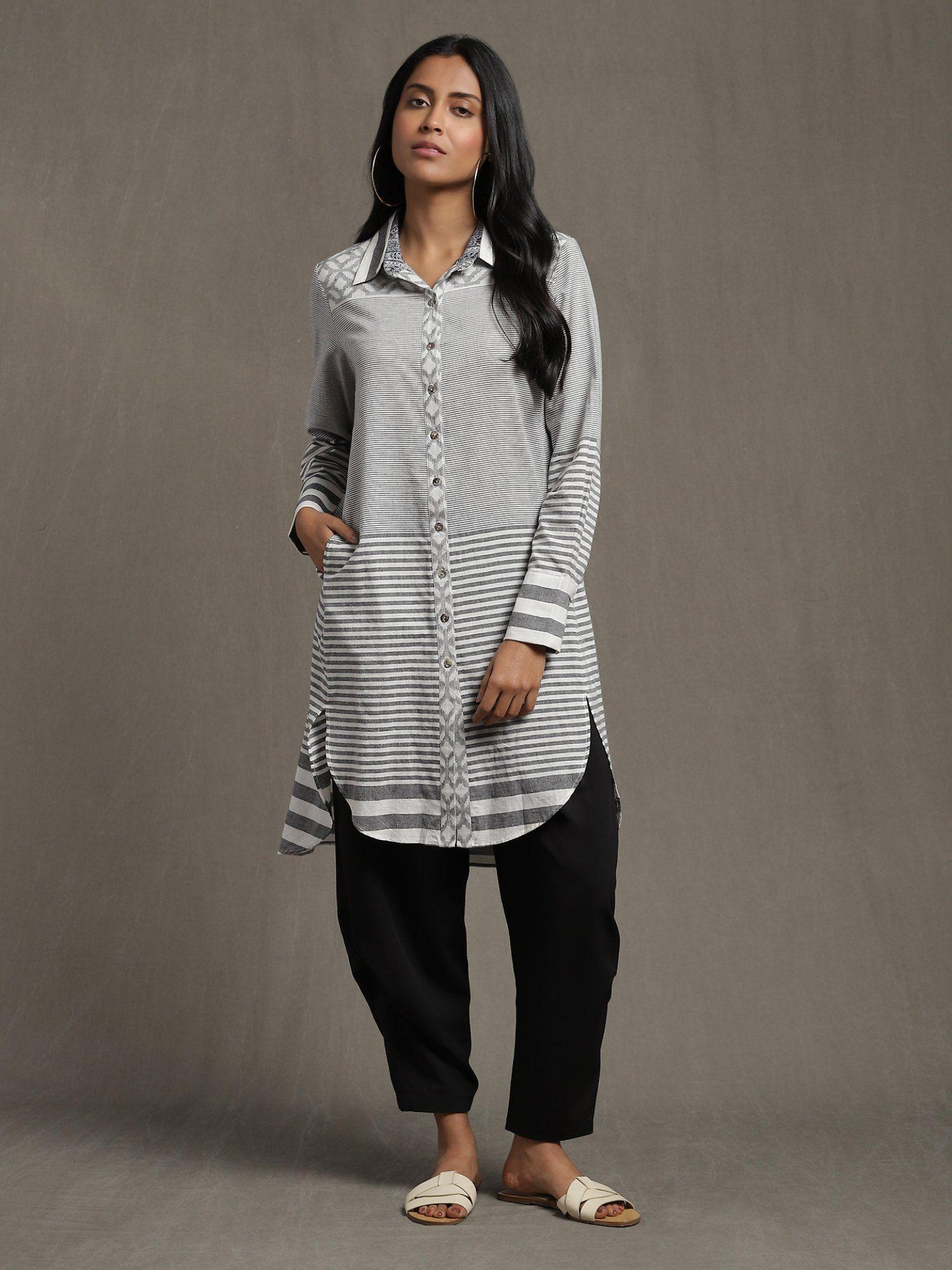 grey striped straight kurta