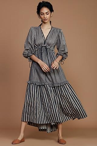 grey striped tiered dress