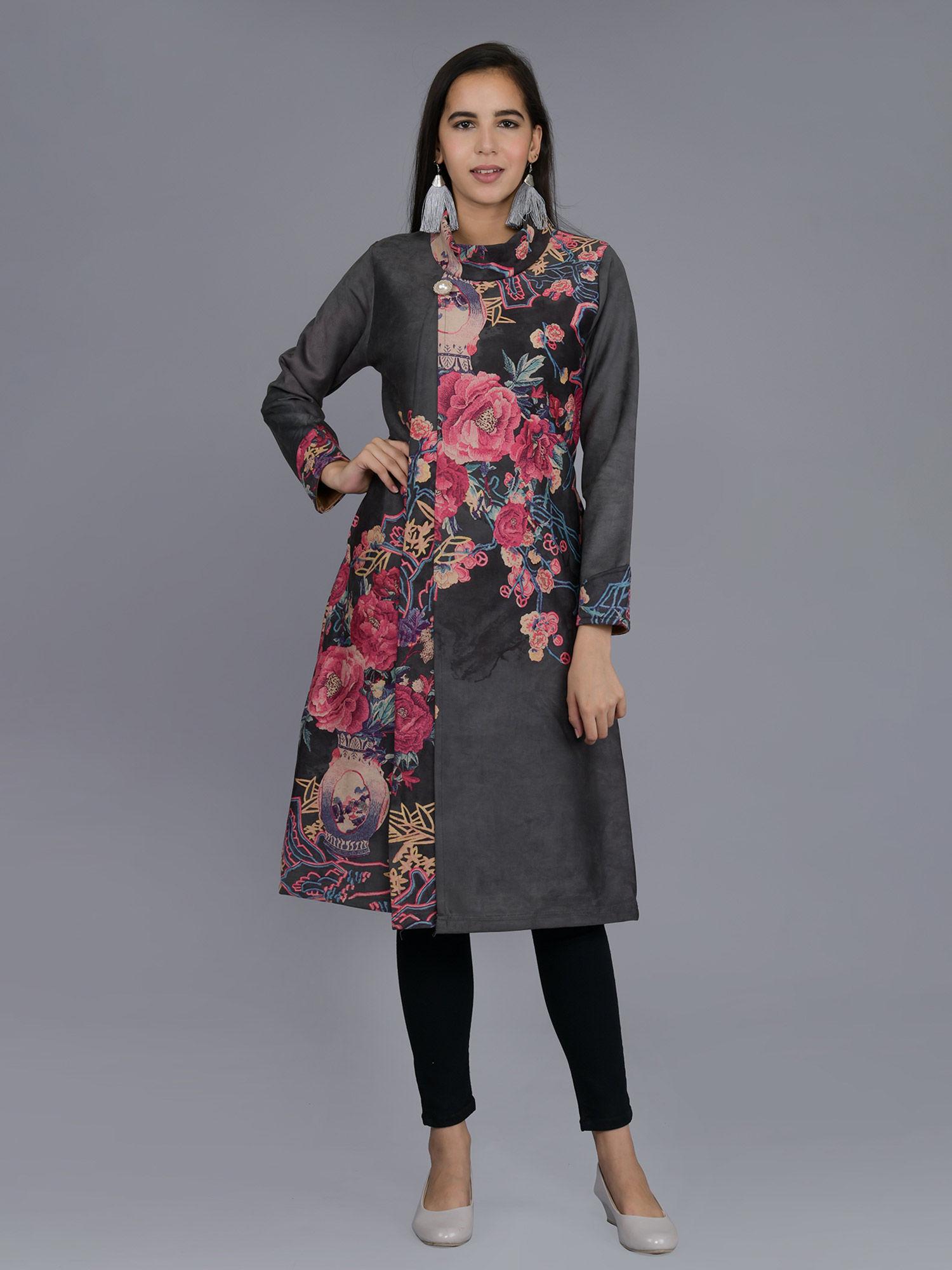 grey suede woolen kurti