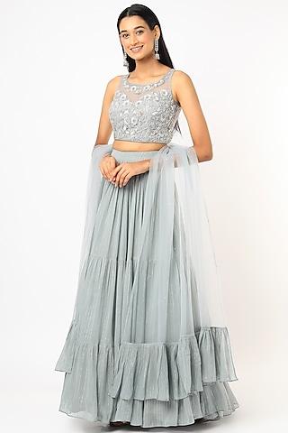 grey textured fabric lehenga set