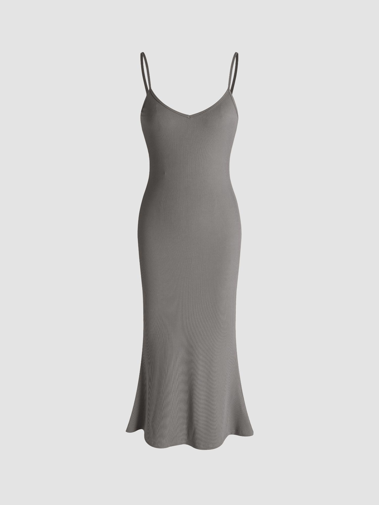 grey textured shoulder straps cami maxi dress