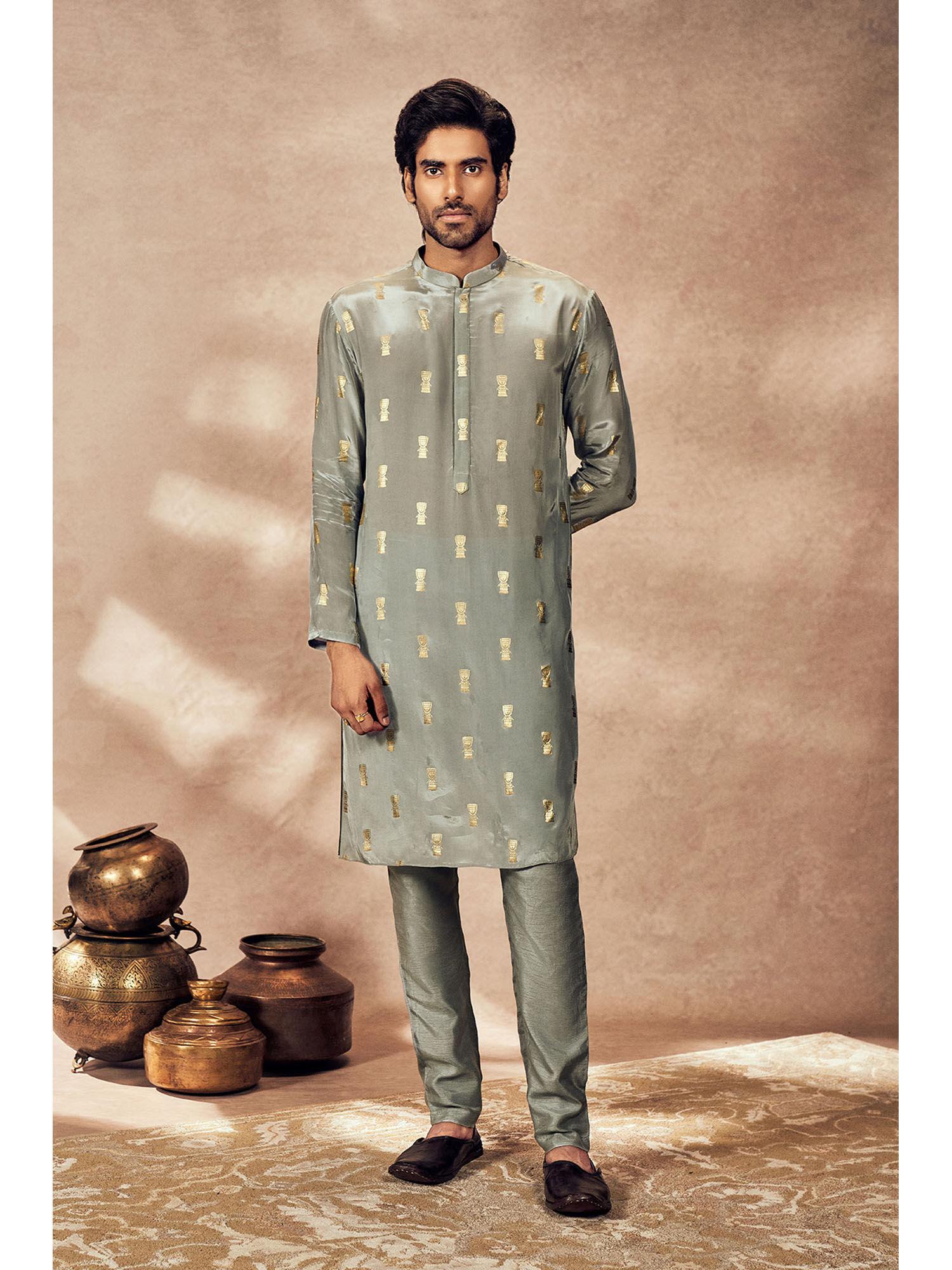 grey timber tribe kurta with pant (set of 2)