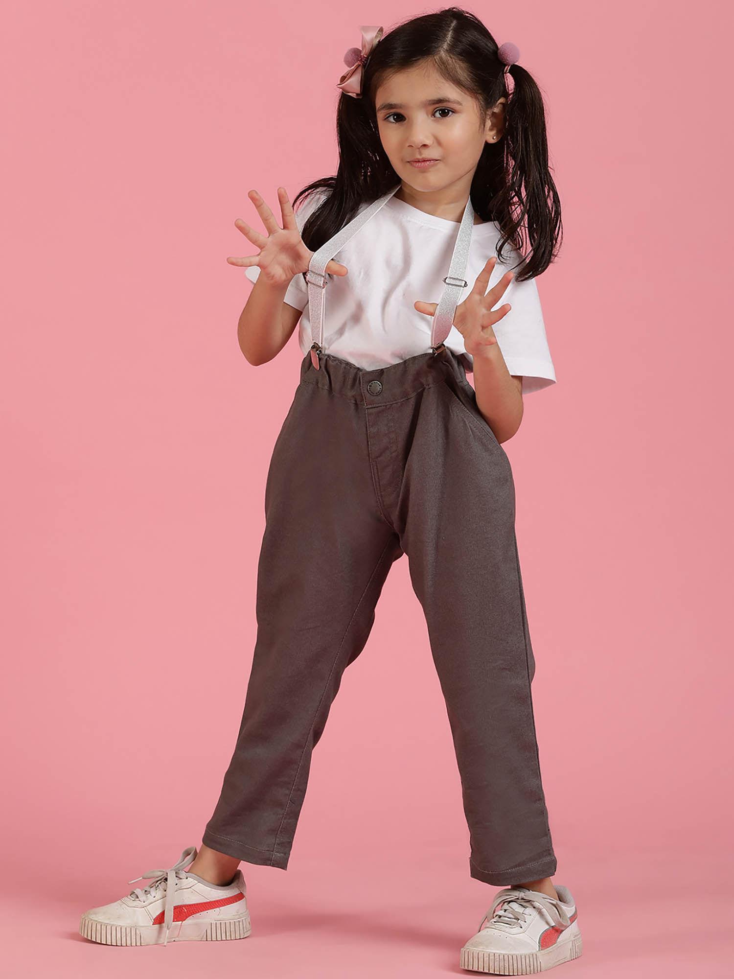 grey trouser with suspender for girls (set of 2)