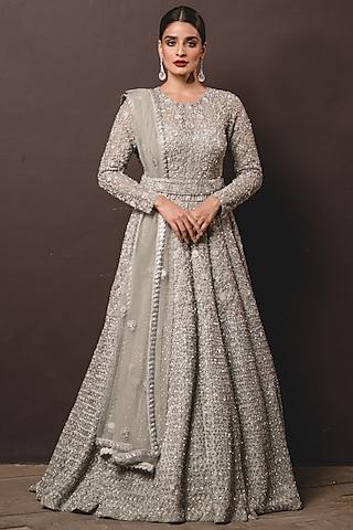 grey tulle sequin embroidered gown with dupatta