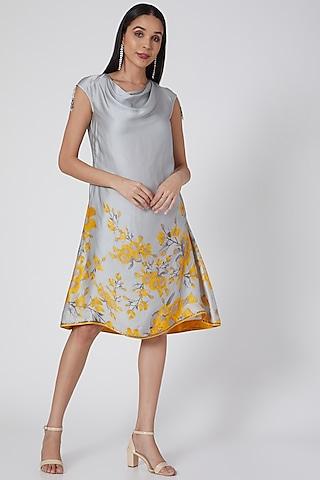 grey tunic with yellow floral print