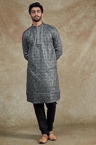 grey uppada silk embroidered kurta set