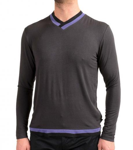 grey v-neck pullover sweater