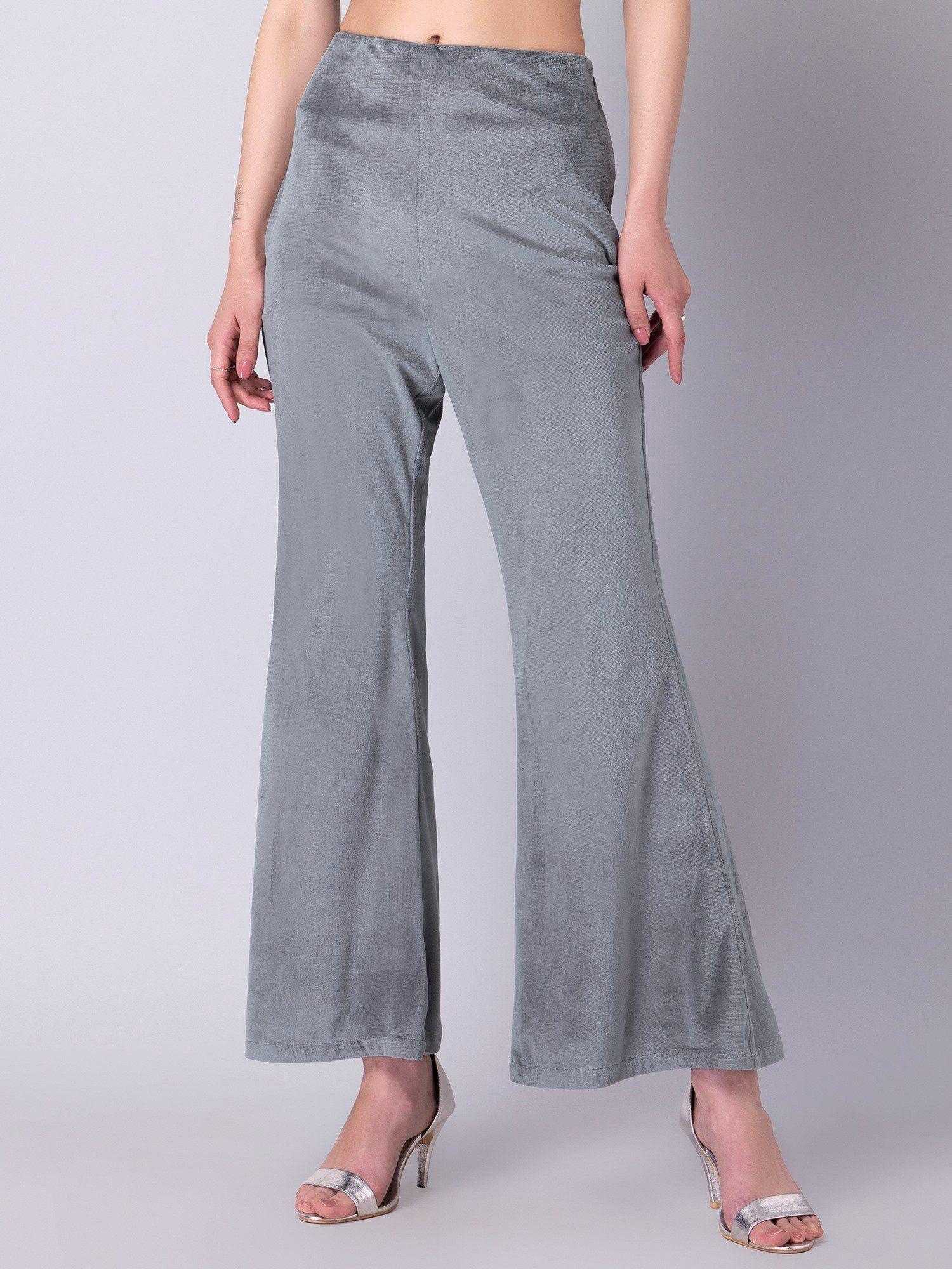 grey velour high waist flared trousers