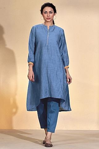 grey viscose linen a-line kurta set