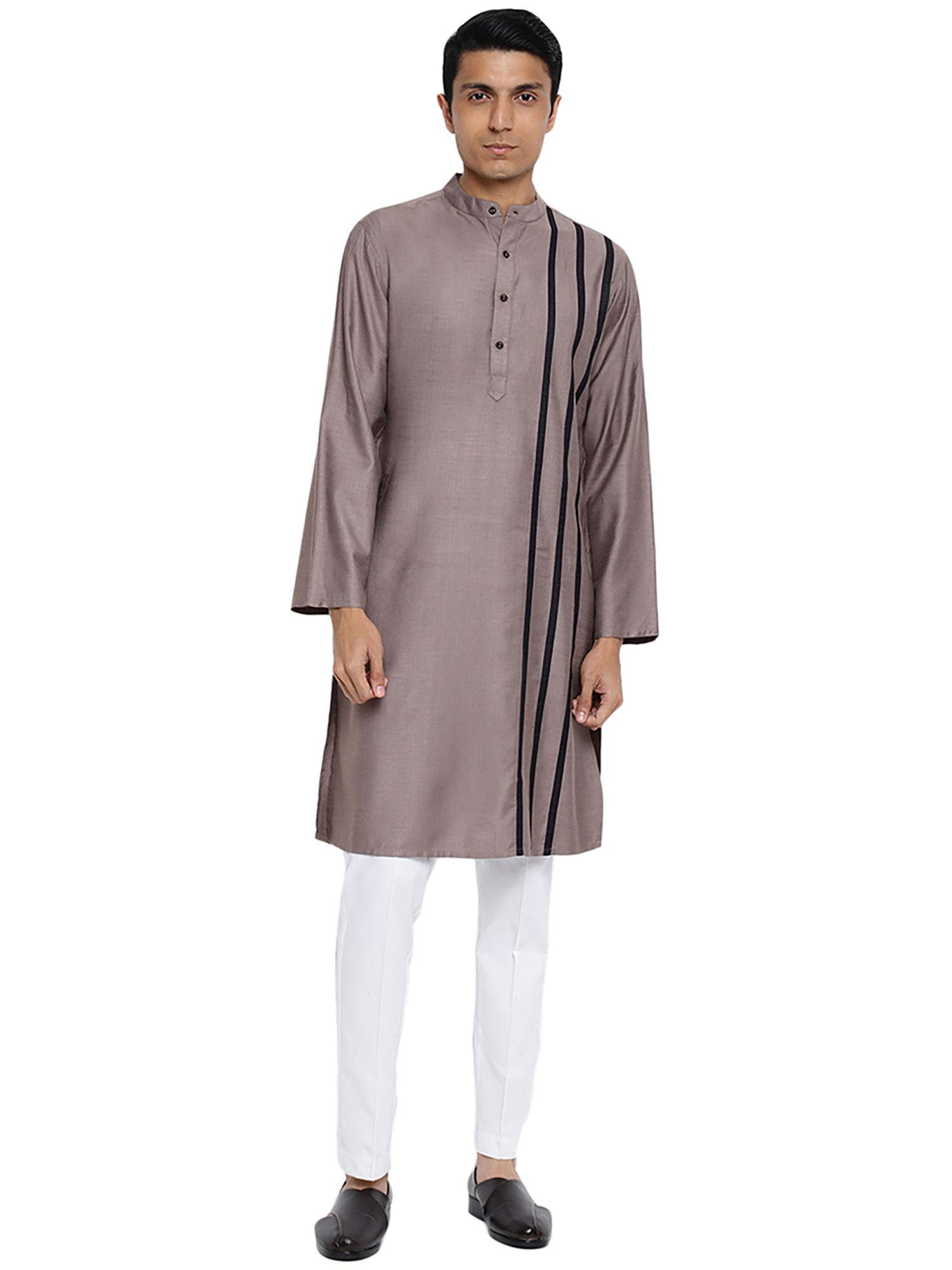 grey viscose silk striped long kurta