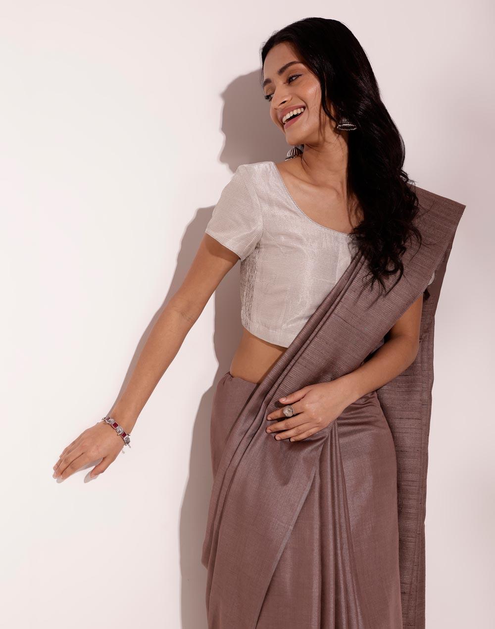 grey viscose silk woven sari
