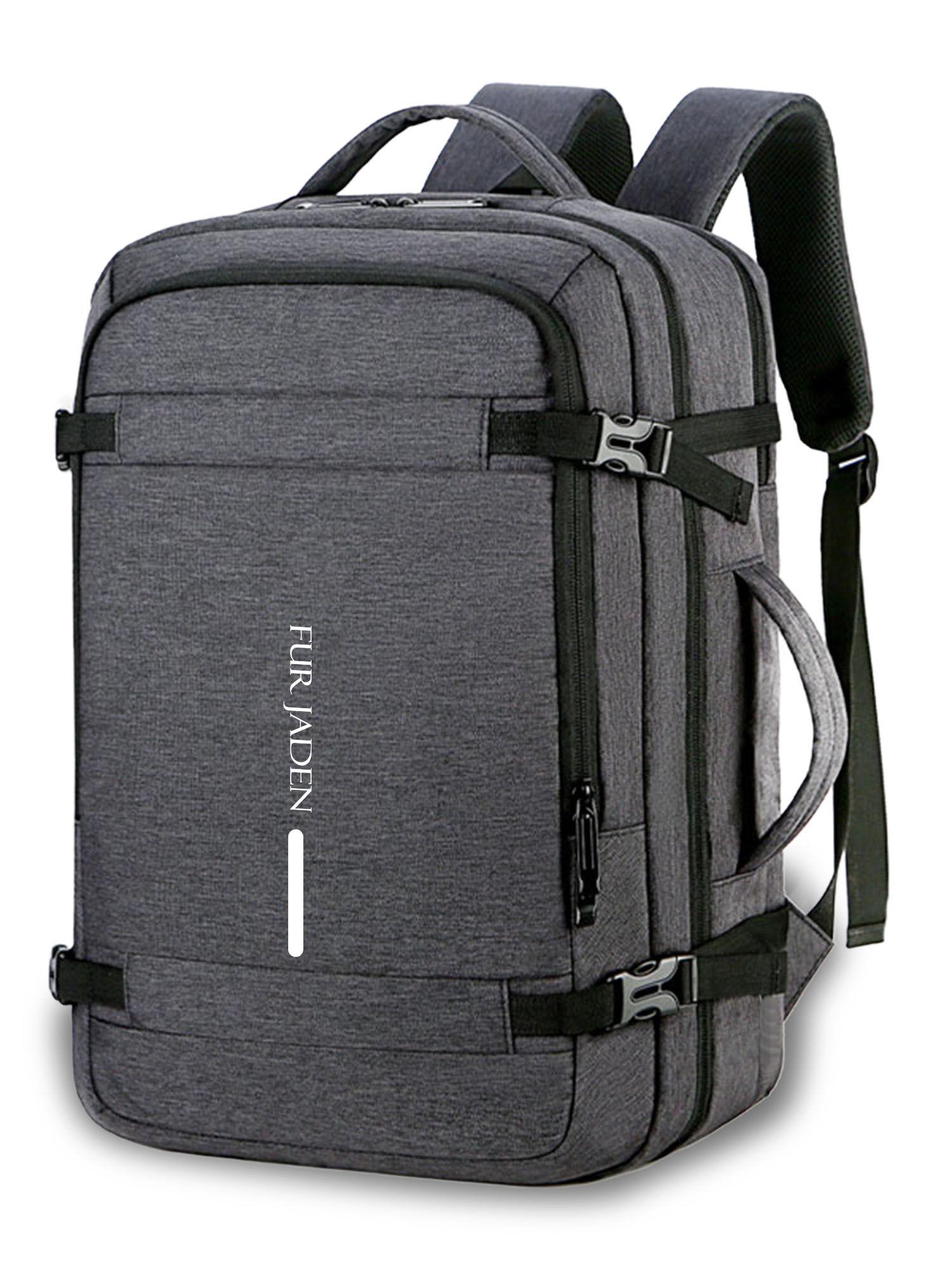 grey weekender travel laptop backpack with anti theft pocket