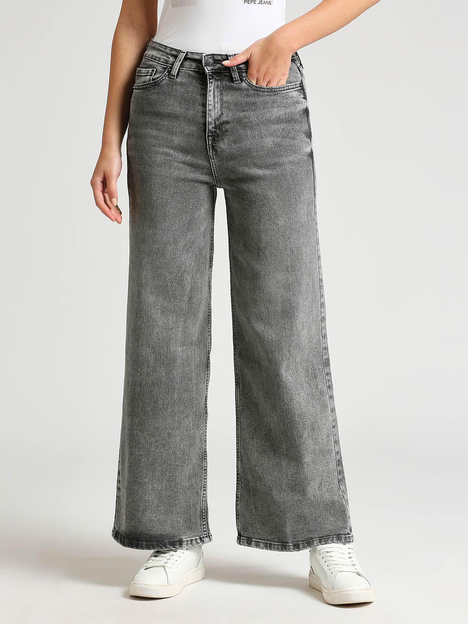 grey wide leg loose fit high waist jeans