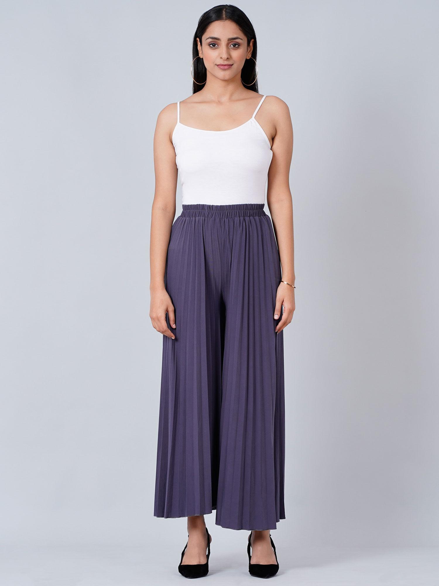 grey wide leg pleated palazzo