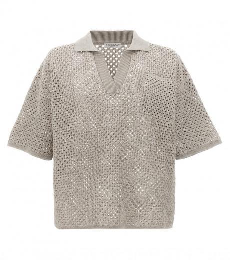 grey wide mesh polo shirt