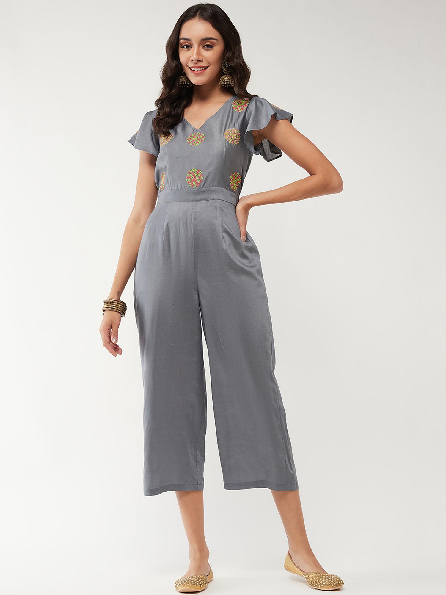 grey women's fusion embroidered jumpsuit
