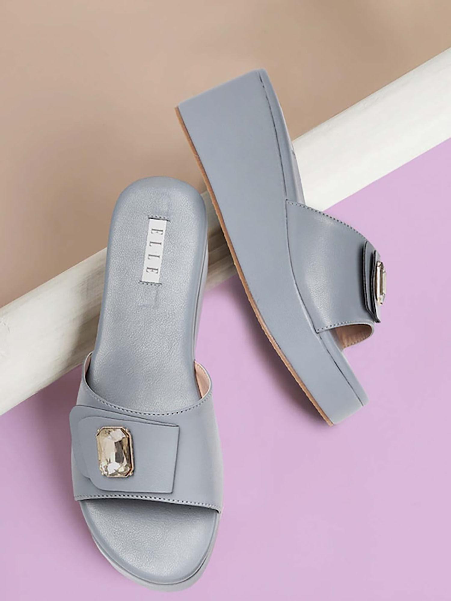 grey women slip on wedges