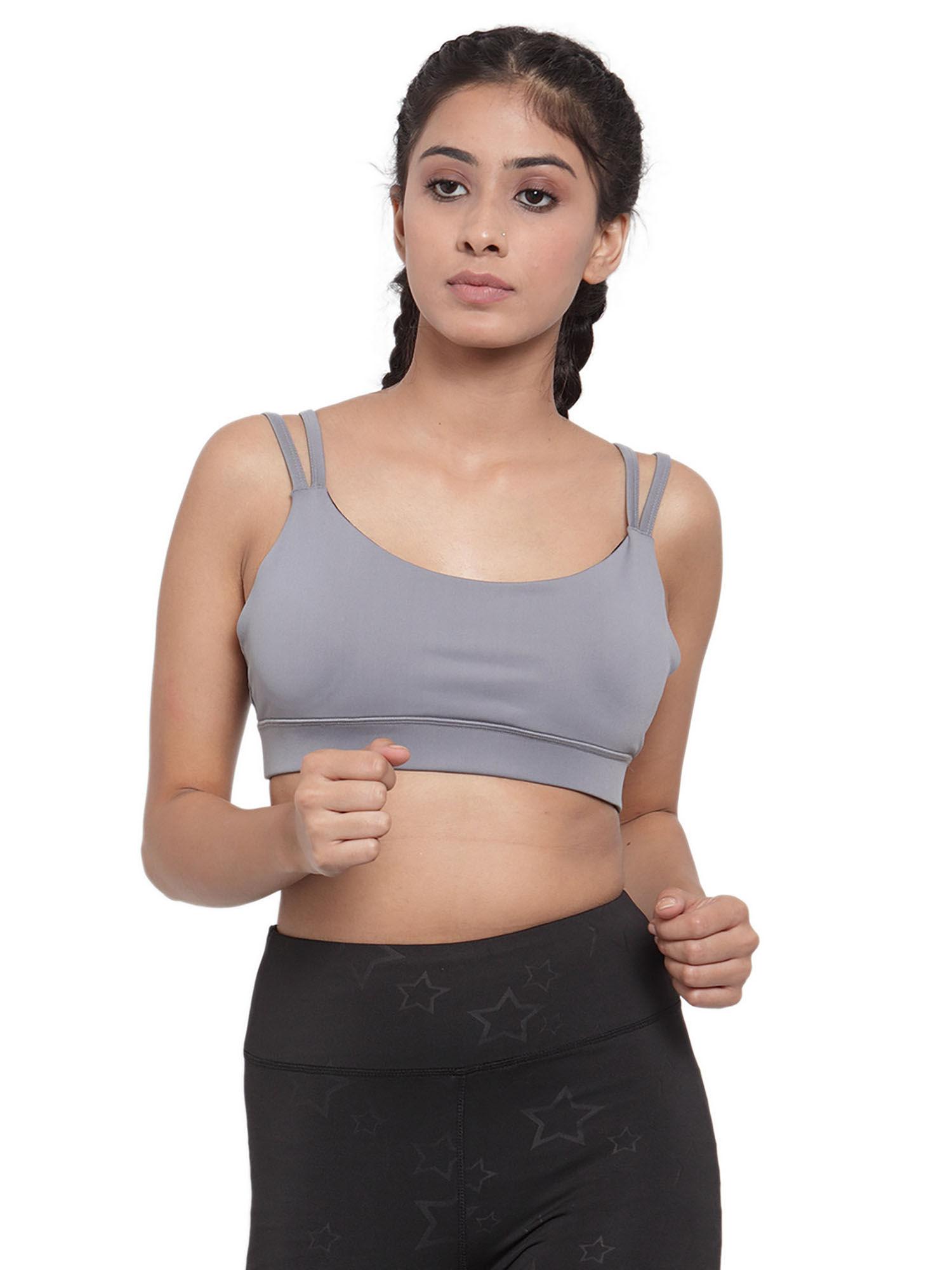 grey womens double strap dare sports bra