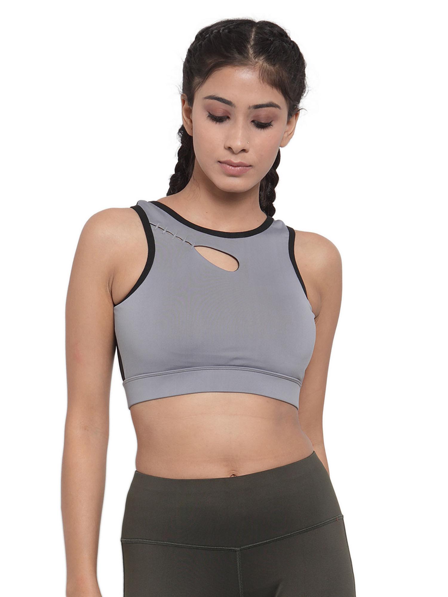 grey womens front hole sports bra