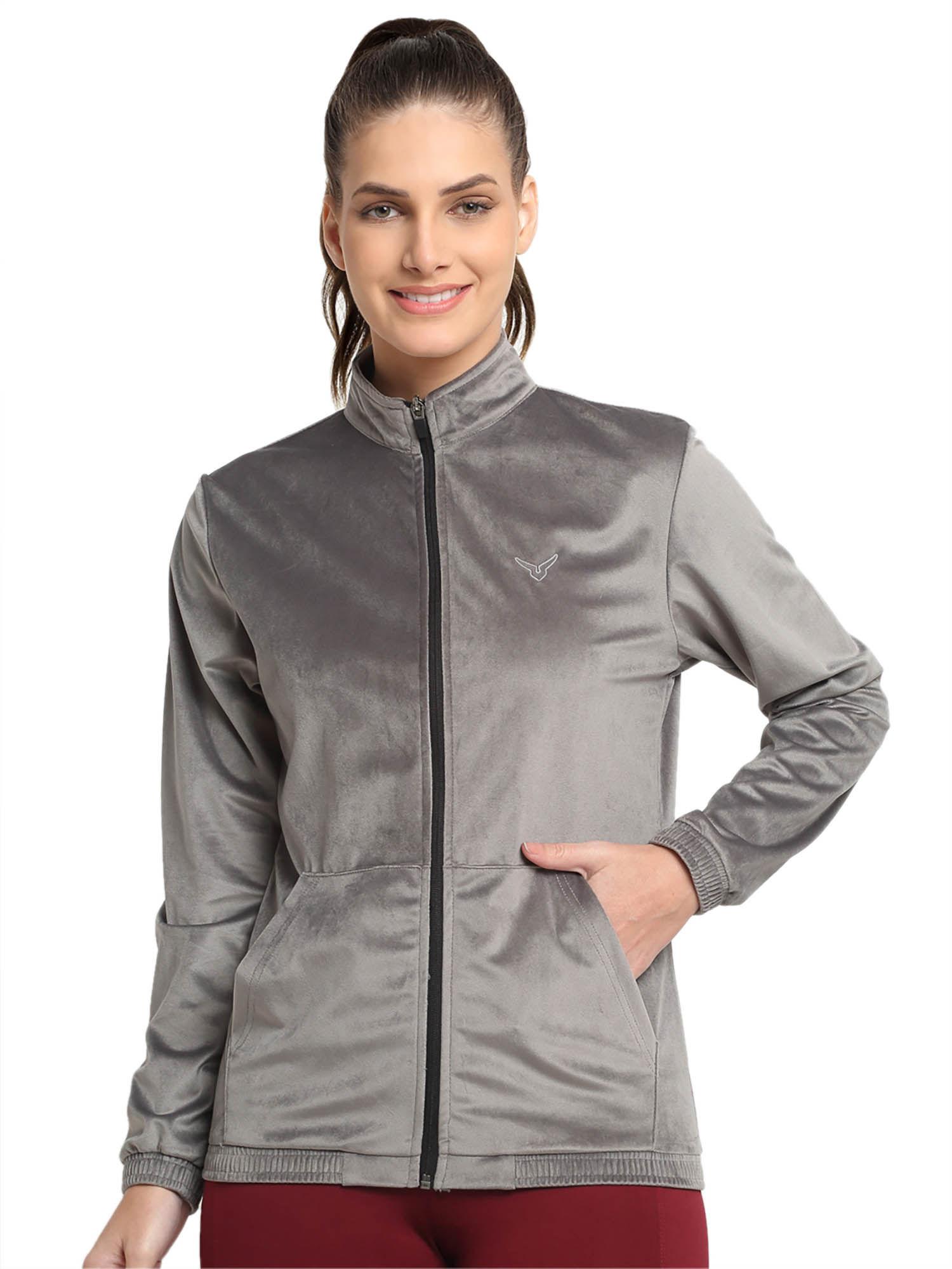 grey womens velour full zip jacket