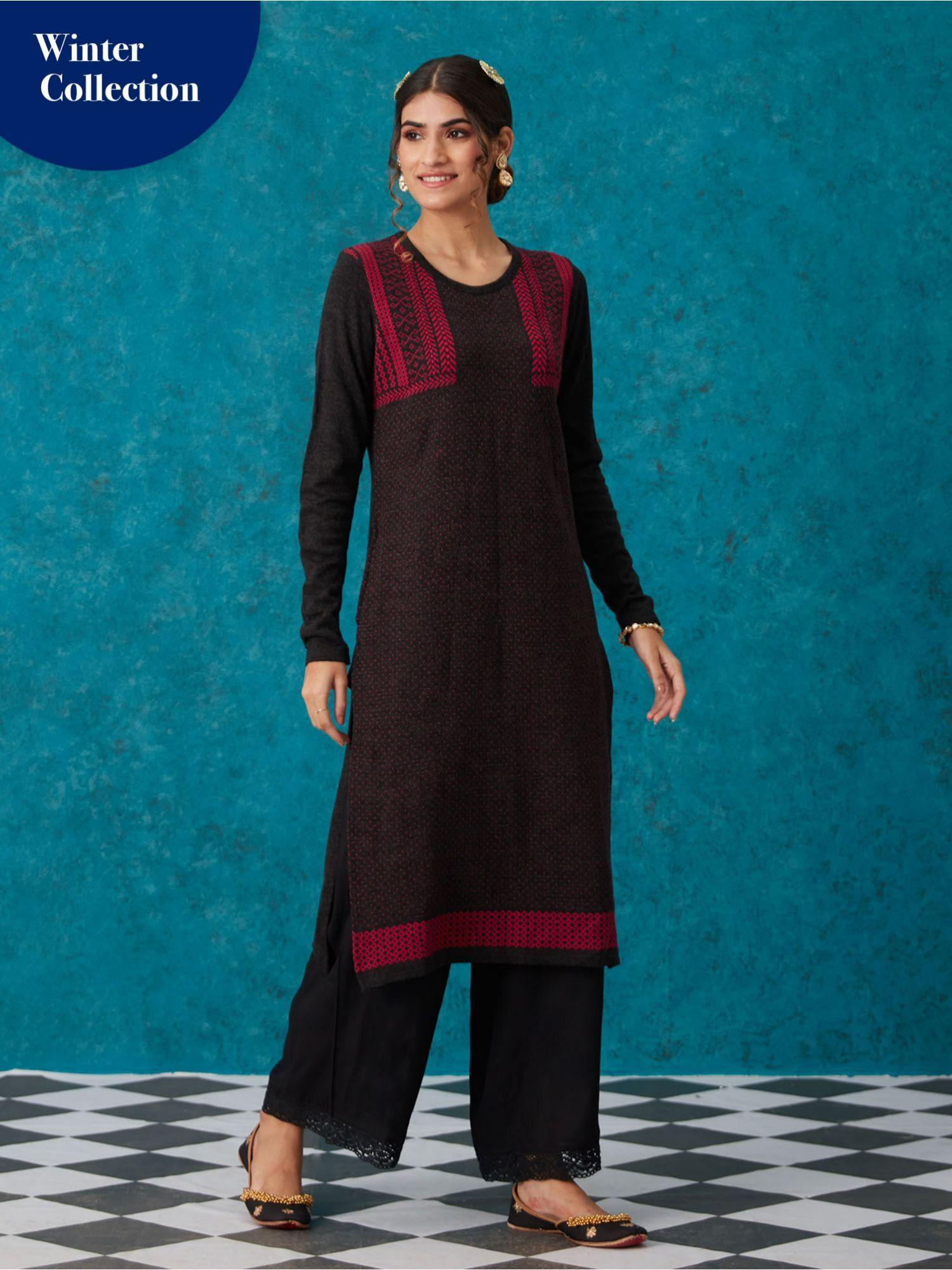 grey woollen acrylic jacquard winter kurta likkur151