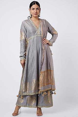 grey woven anarkali set