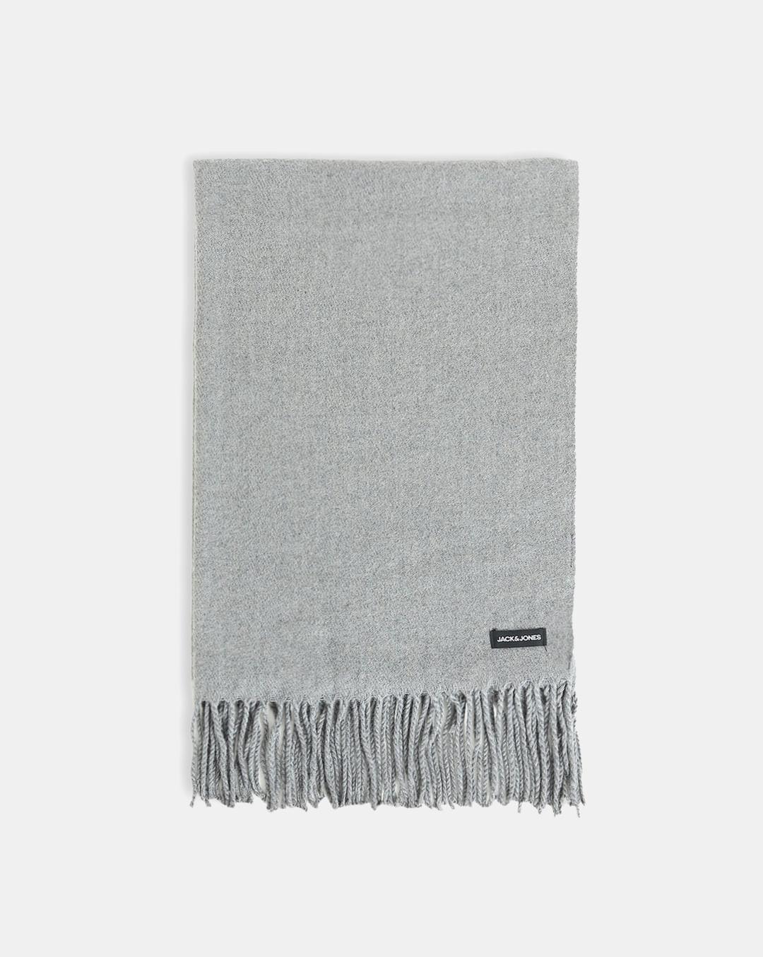 grey woven fringe detail scarf