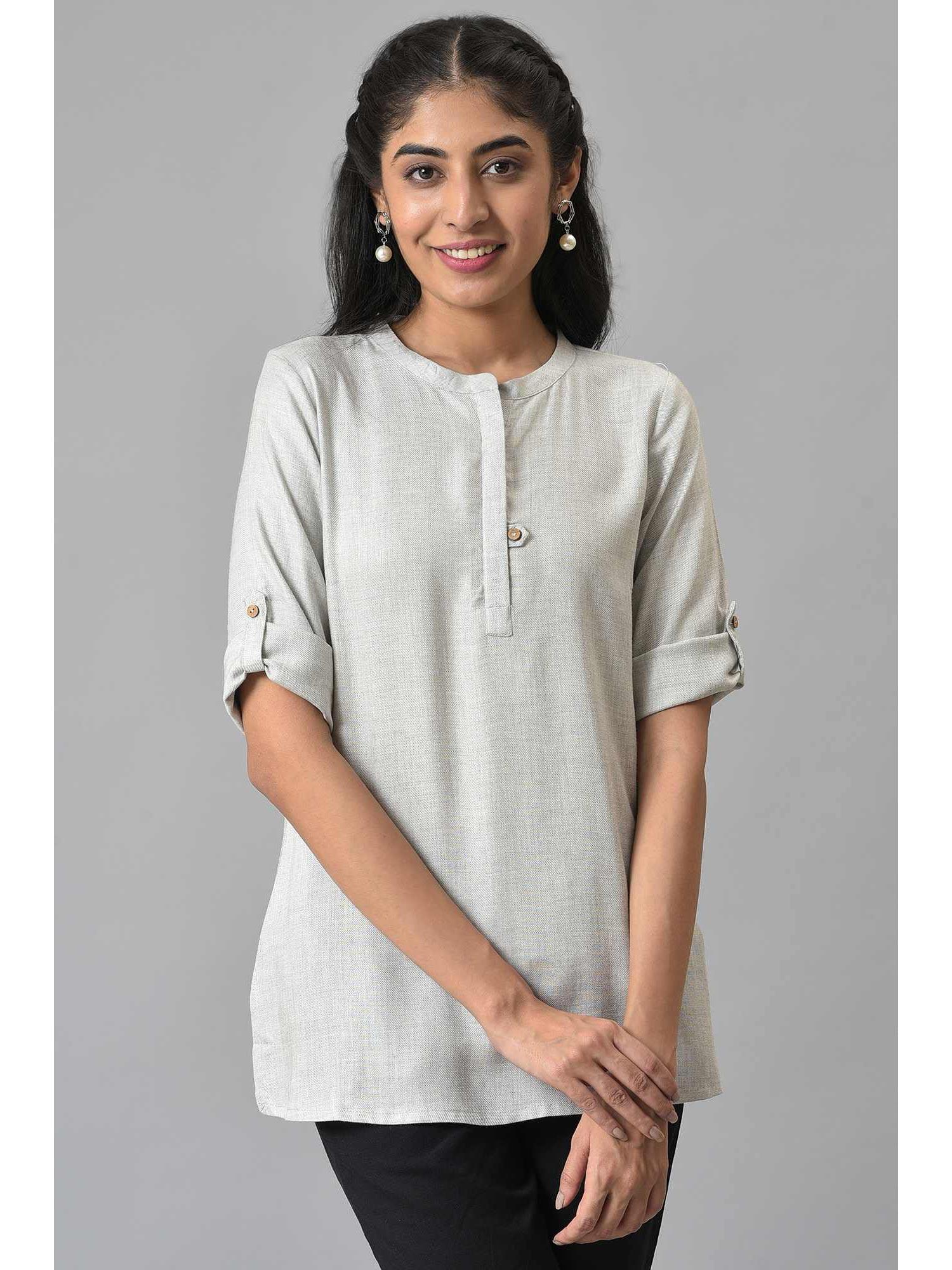 grey yarn dyed solid short kurti