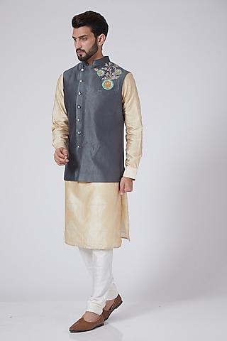 grey zardosi embroidered nehru jacket