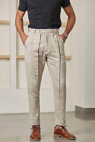greyish white cotton linen trousers