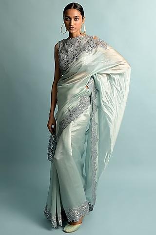 greyish blue organza saree set