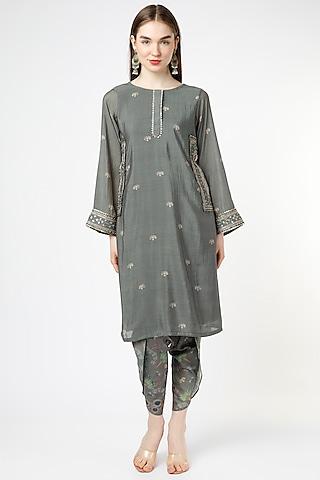 greyish-green embroidered kurta set