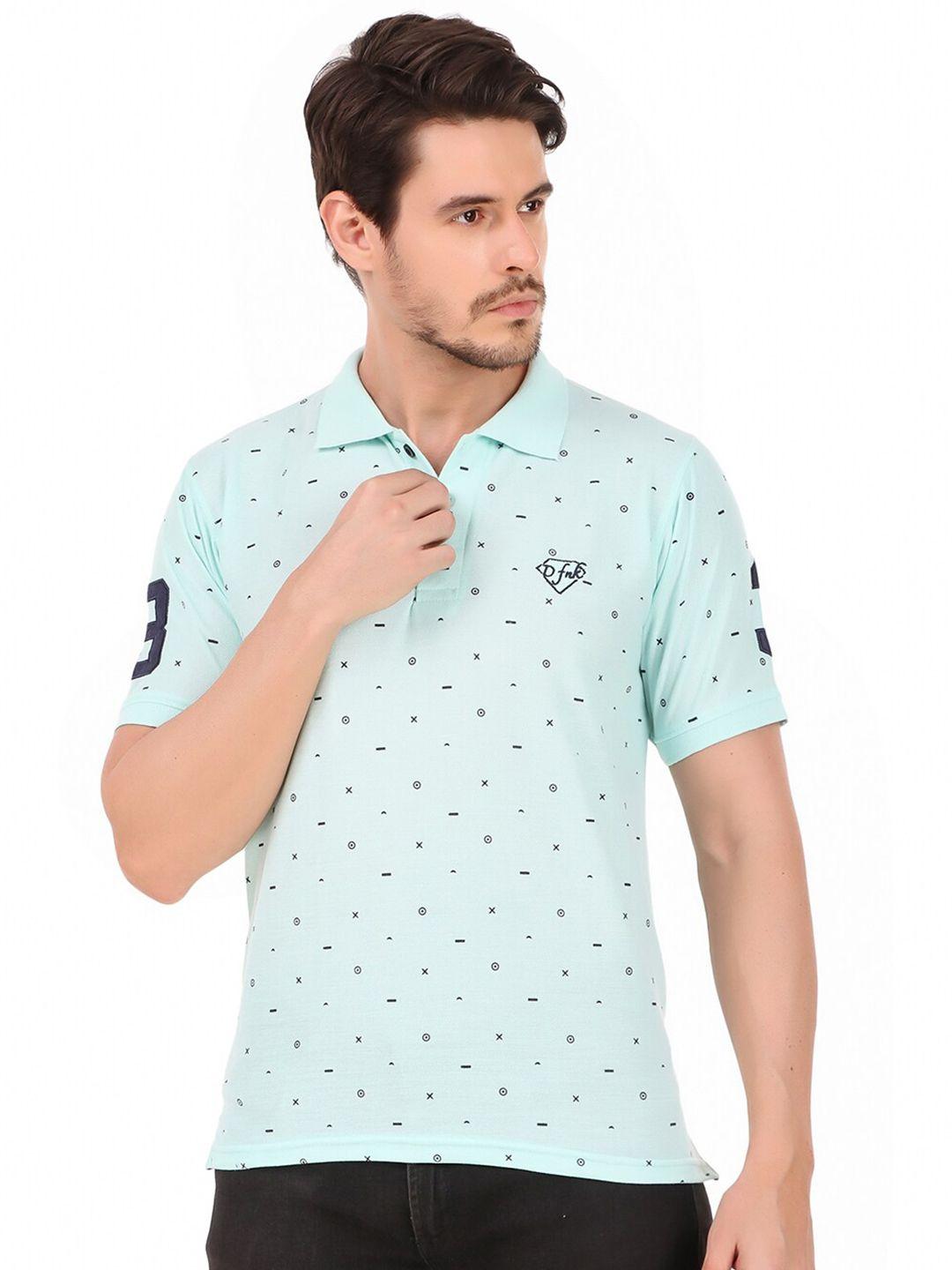 greylongg men blue printed polo collar t-shirt