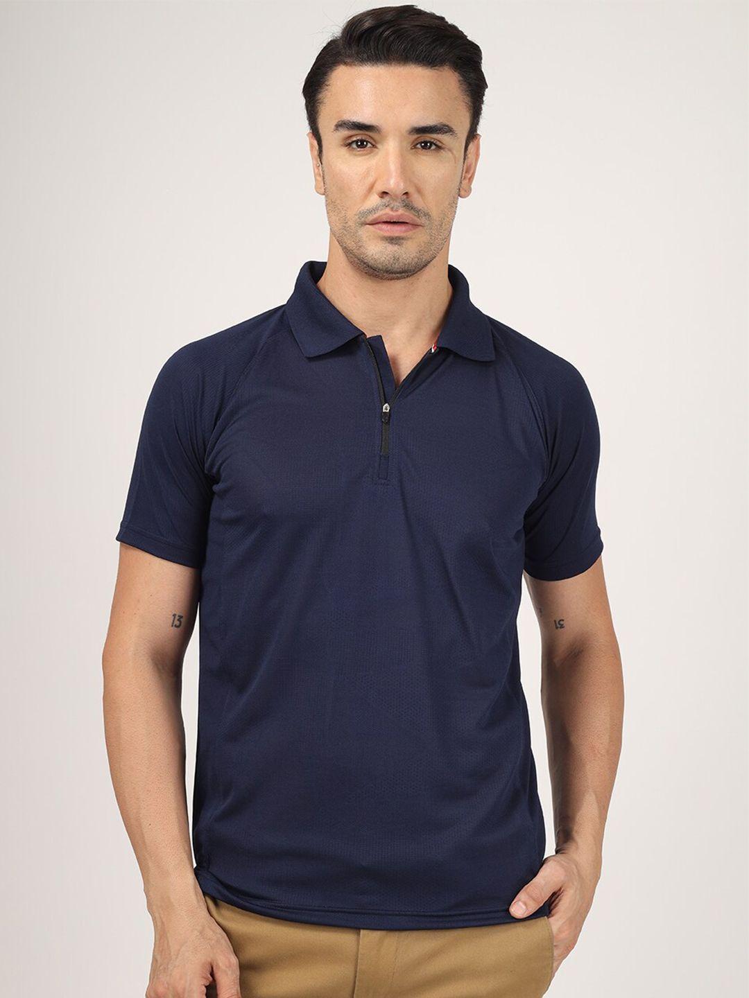 greylongg men navy blue polo collar pockets t-shirt