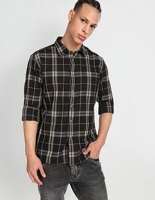 grid tattersall check twill casual shirt