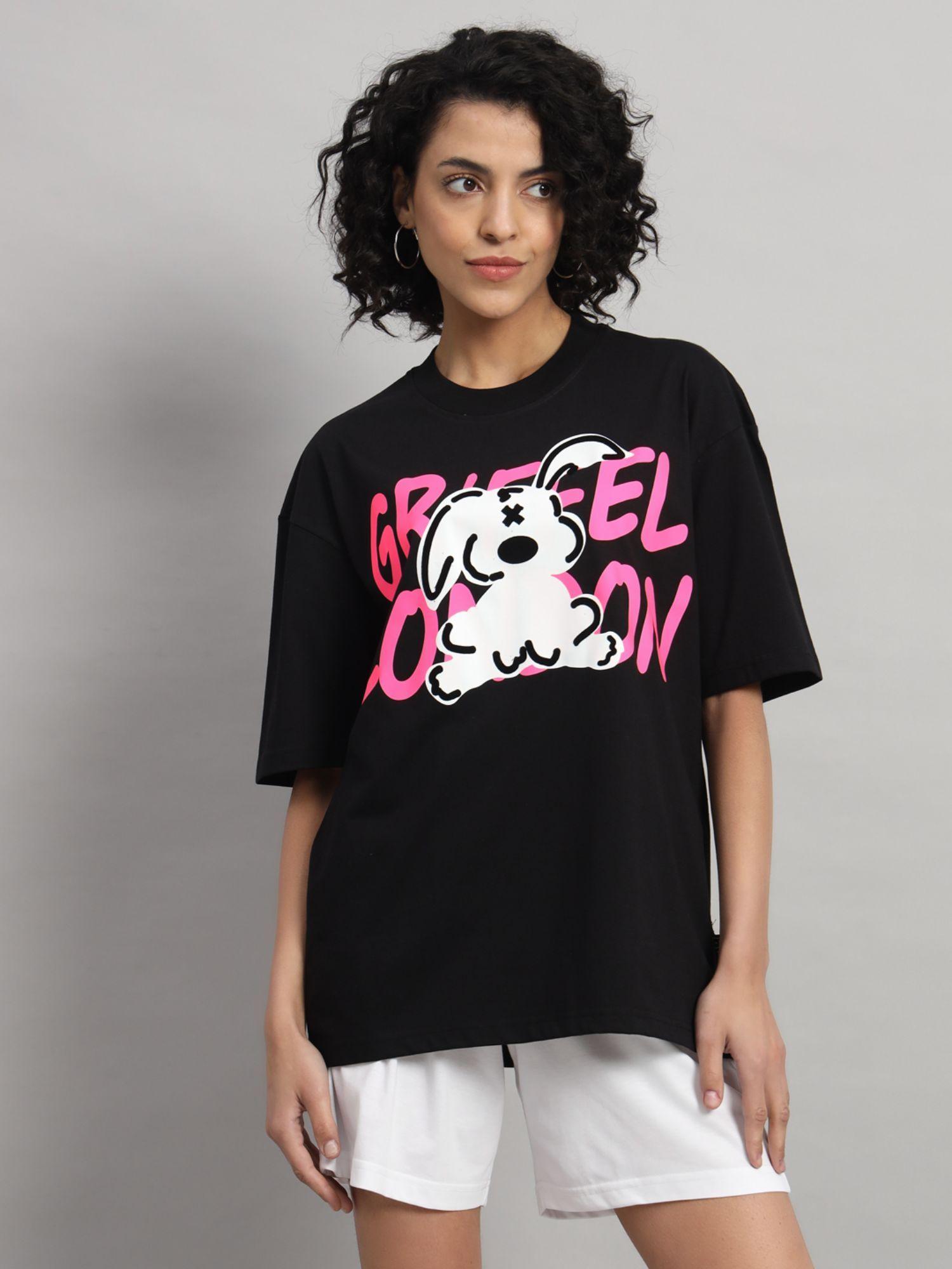 griffe women white bunny oversized black t-shirt