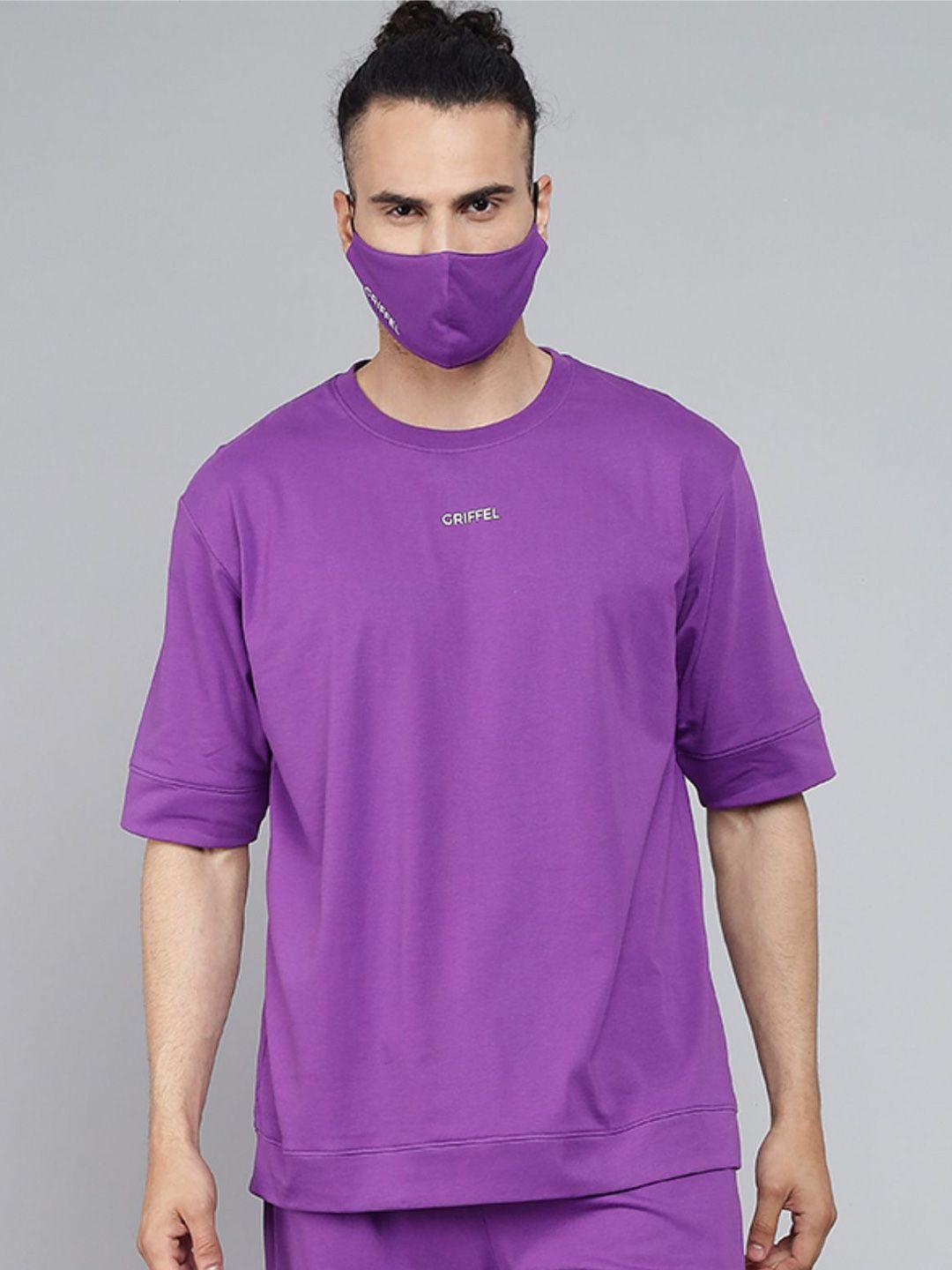 griffel men purple loose t-shirt with mask