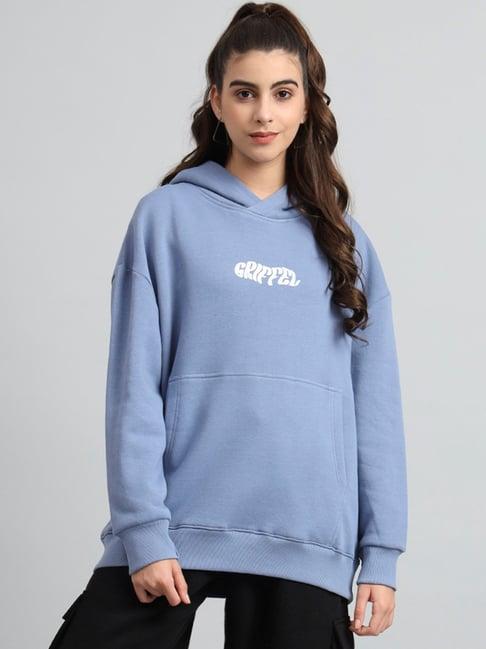 griffel sky blue printed hoodie