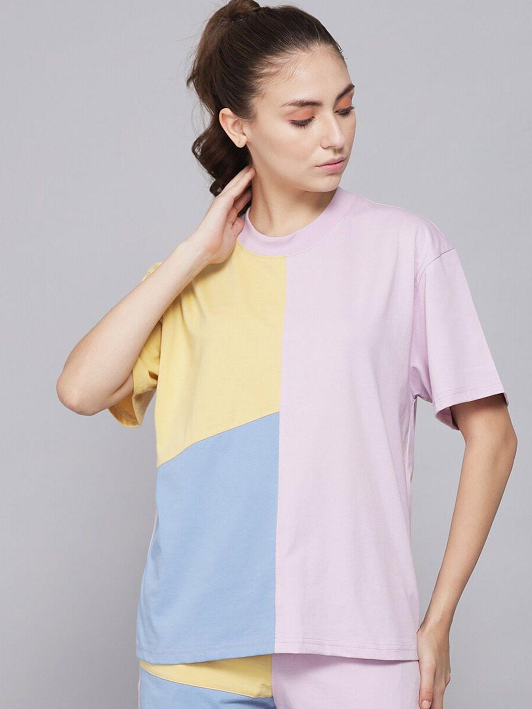 griffel women colourblocked pure cotton t-shirt with shorts
