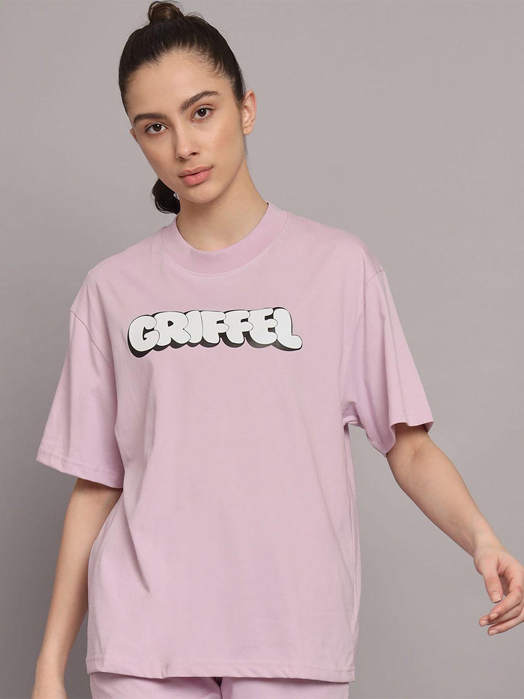 griffel women mauve typography printed loose t-shirt