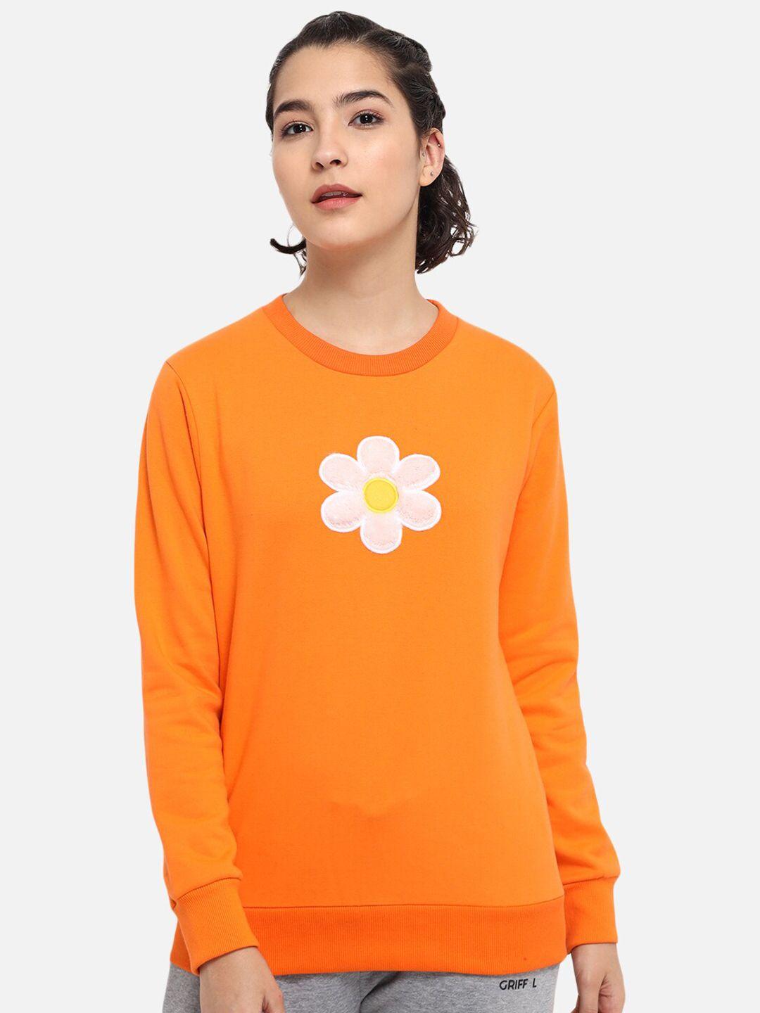 griffel women orange floral embroidered sweatshirt