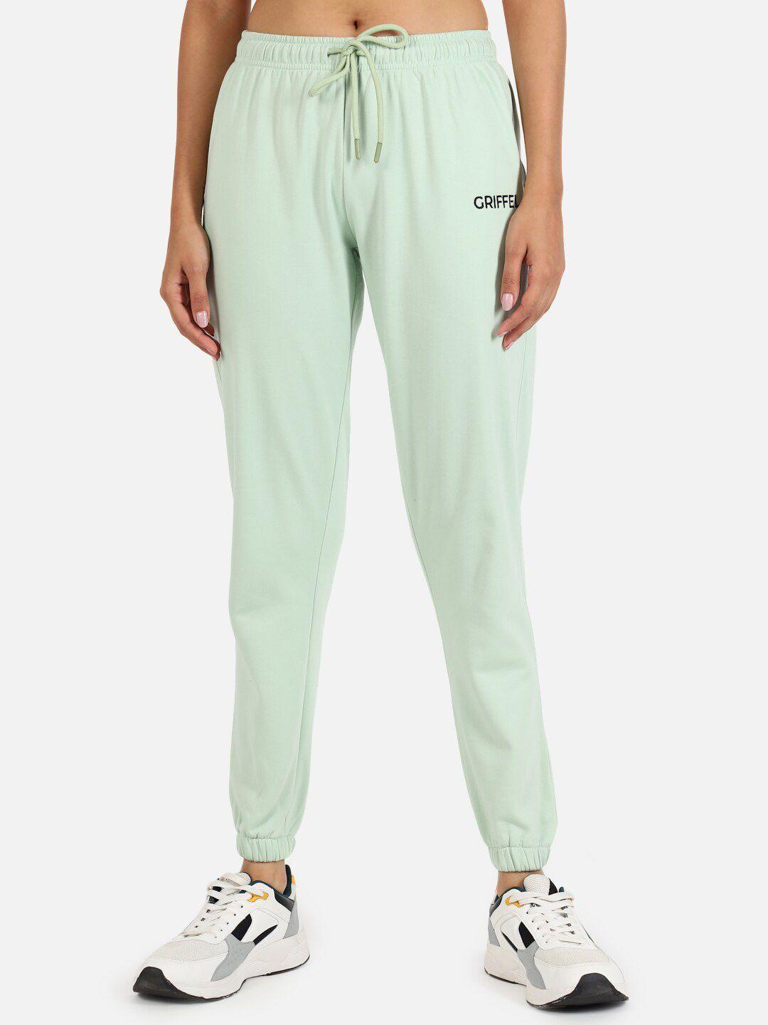 griffel women sea green solid pure cotton joggers